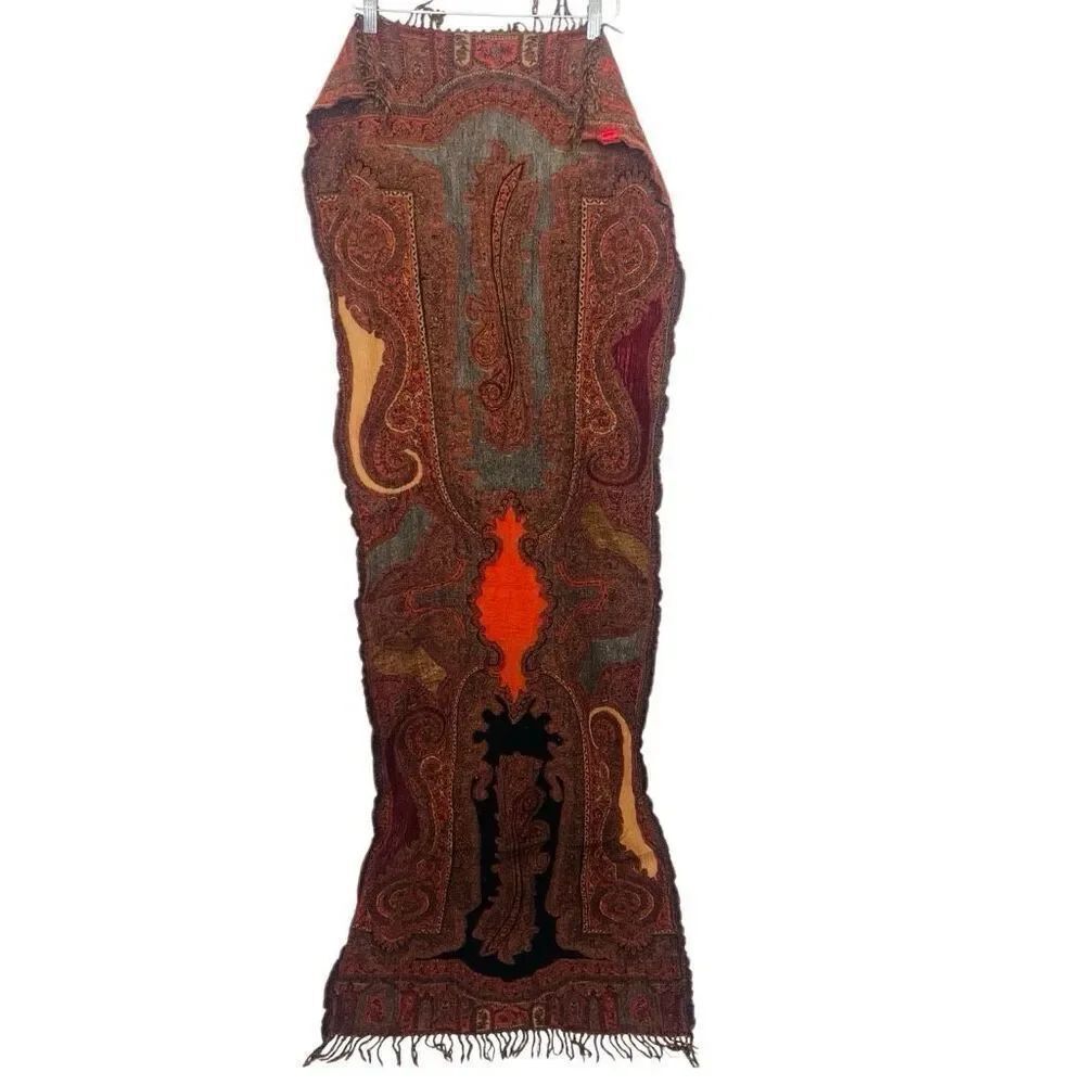 Indian Wool Tapestry Scarf Table Runner Brown Red Orange